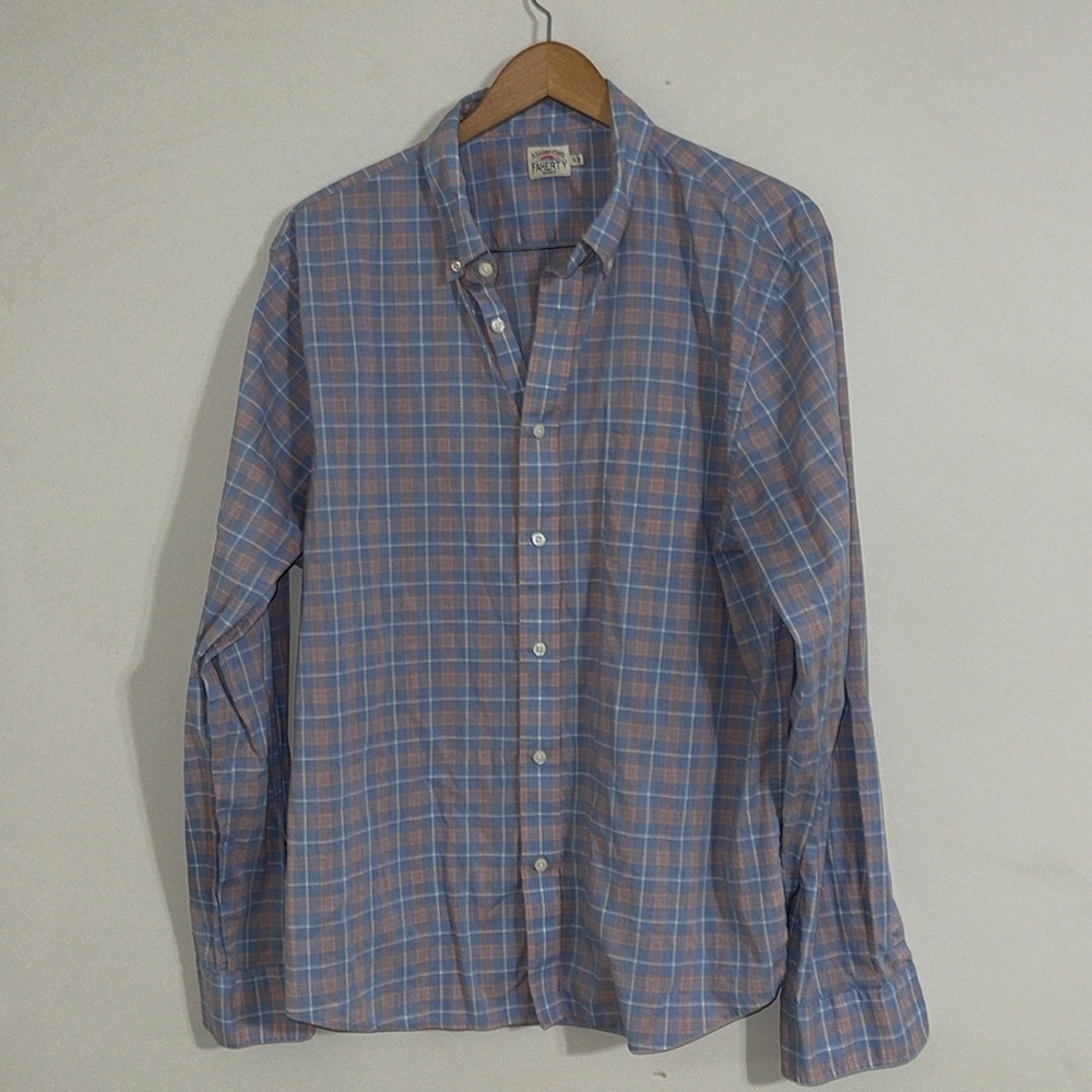 Faherty Blue and Brown Plaid Casual Button Down Shirt